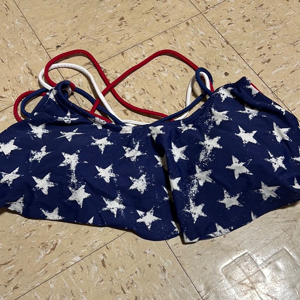 American flag ruffled bikini top